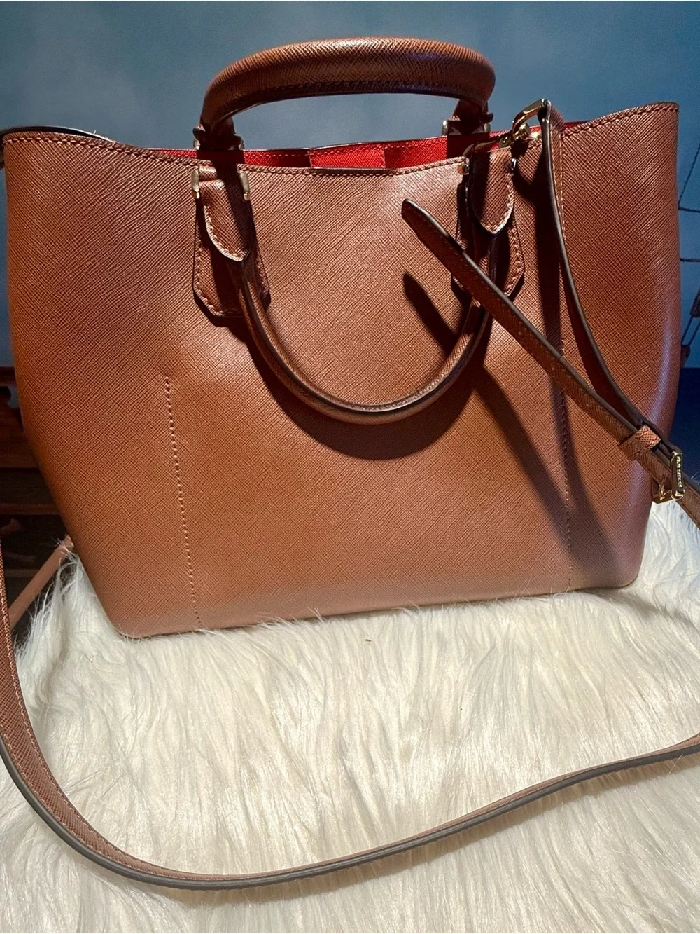 Michael Kors Cognac Saffiano Leather Satchel with Gold Hardware